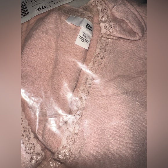 BP Nordstrom pink wrap lace trim long sleeve v neck crop top XL NWT - Picture 3 of 4